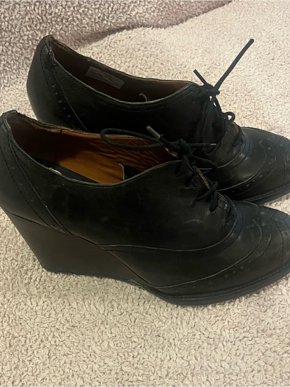Tommy Hilfiger Black Lace-Up Wedge Oxfords